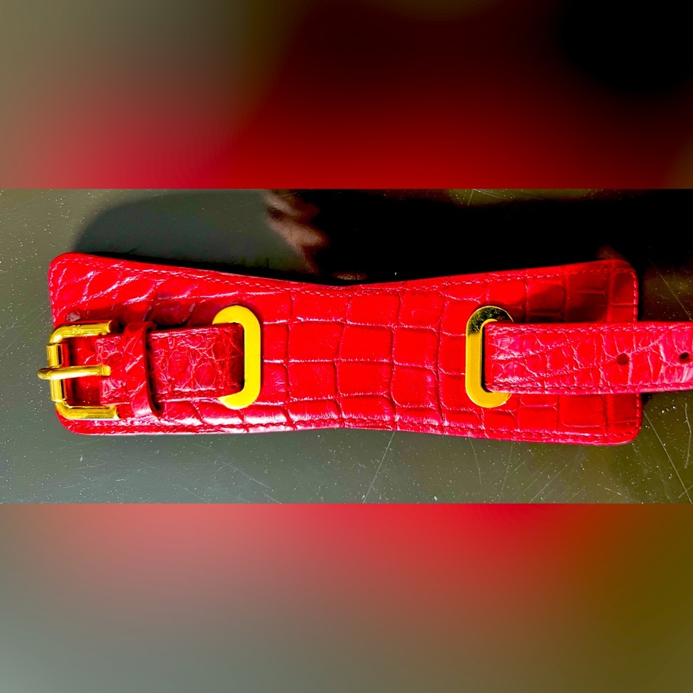 Red authentic crocodile cuff bracelet by RALPH LAUREN COLLECTION
